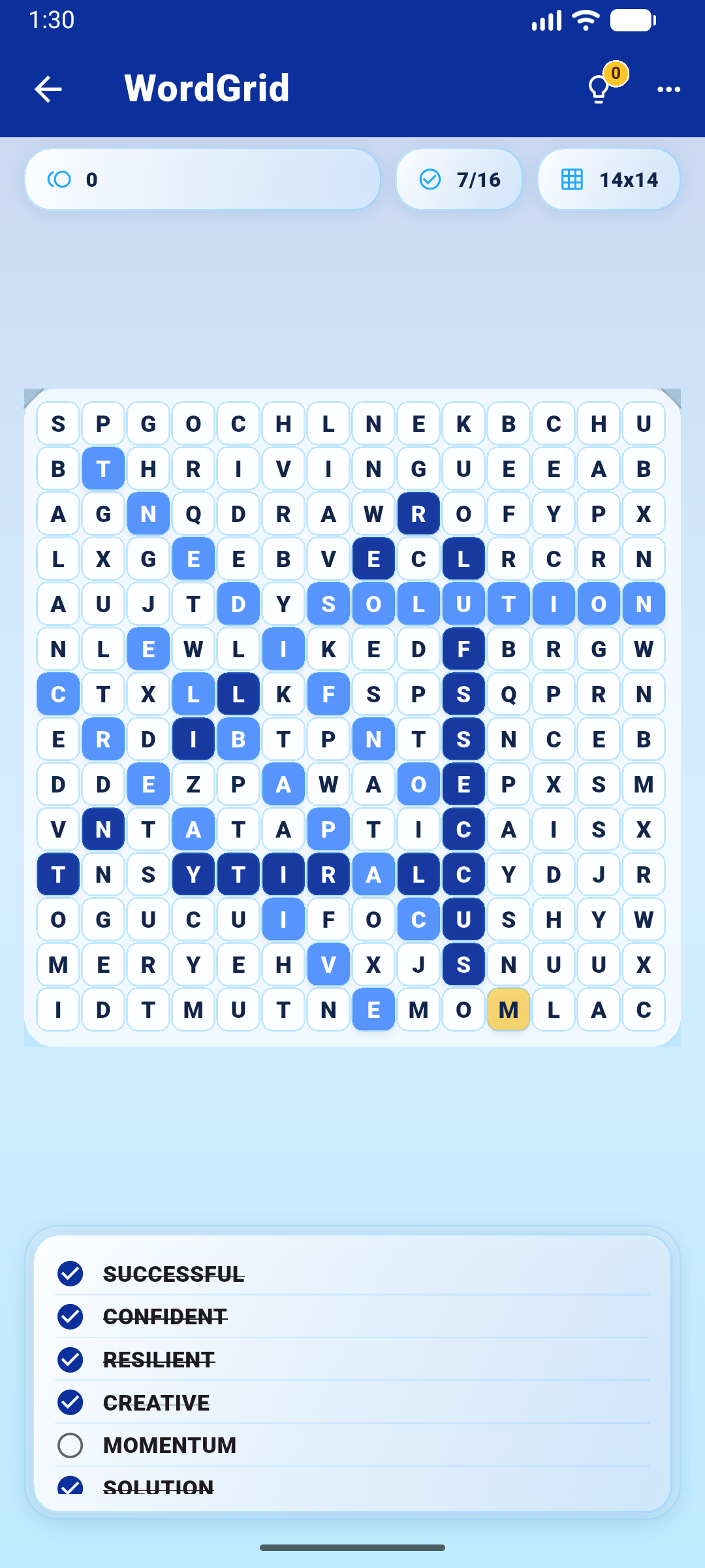 WordGrid word search gameplay on an Android phone.